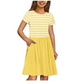 thumbnail image 1 of Ugoldhm Cute Girls Striped Short Sleeve Crew Neck Summer Midi Dress with Pockets - Size 3-14, 1 of 5