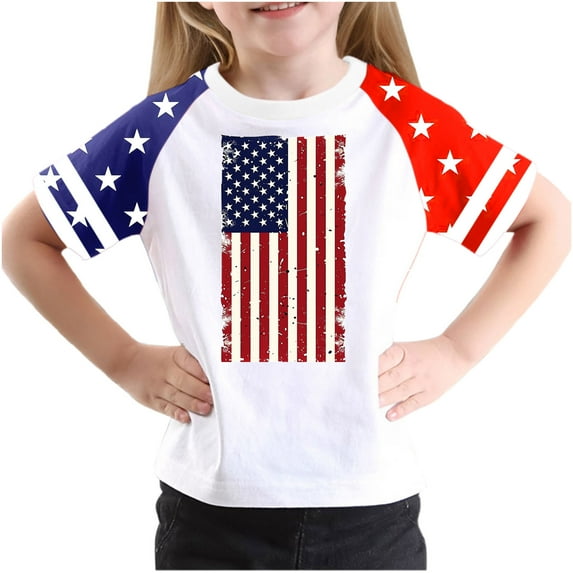 Ugoldhm Fourth of July Boys Short Sleeve T-Shirts Crew Neck Color Block Summer Fashion Tees Tops Kids Clothes Size 3-14
