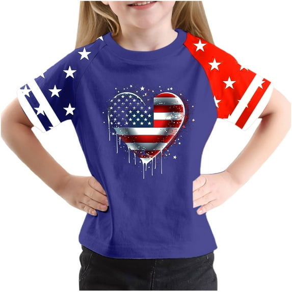 Ugoldhm Fourth of July Boys Short Sleeve T-Shirts Crew Neck Color Block Summer Fashion Tees Tops Kids Clothes Size 3-14
