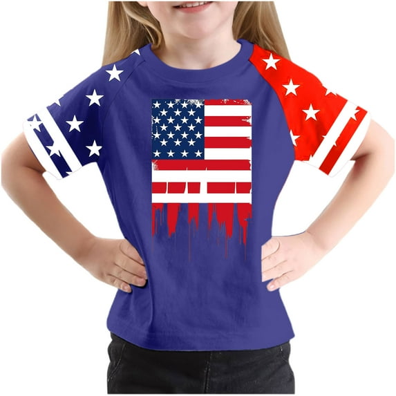 Ugoldhm Fourth of July Boys Short Sleeve T-Shirts Tees Color Block Summer Crew Neck Fashion Tops Kids Clothes Size 3-14