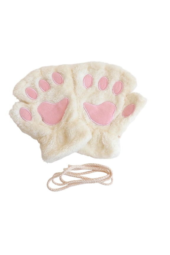 Furry Paw Fingerless Gloves for Women - Cute Cat Claw Design Plush Winter Gloves for Warm & Cosplay