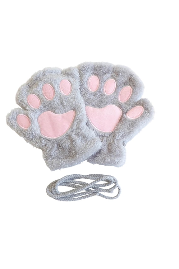 Furry Paw Fingerless Gloves for Women - Cute Cat Claw Design Plush Winter Gloves for Warm & Cosplay