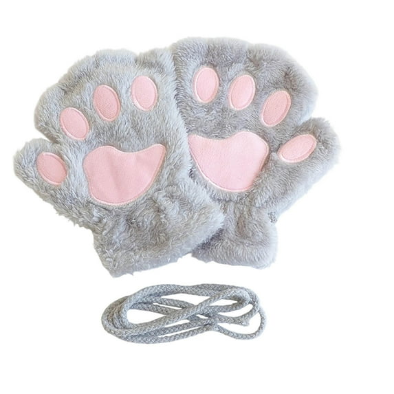 Ugoldhm Furry Paw Fingerless Gloves for Women - Cute Cat Claw Design Plush Winter Gloves for Warm & Cosplay