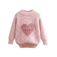 thumbnail image 1 of Ugoldhm Fuzzy Sweaters for Little Girls Love Heart Embroidered Top Round Neck Warm Winter Shirt 3-8 Years, 1 of 8