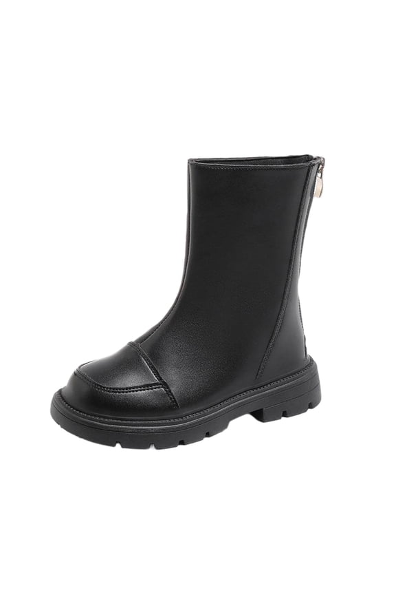 GIrls Back Zipper Mid Calf Boots Leather Flatform Booties Waterproof Winter Shoes