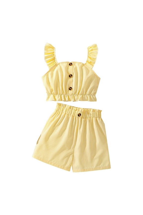 Girl's 2 Piece Outfit Summer Casual Striped Tank Top and Shorts Set Girls Clothes 8-12 Years