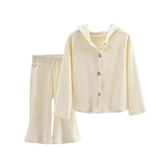 Ugoldhm Girls 2 Piece Set Hooded Button Cardigan and Flare Pant Fall Casual Outfits Clothes