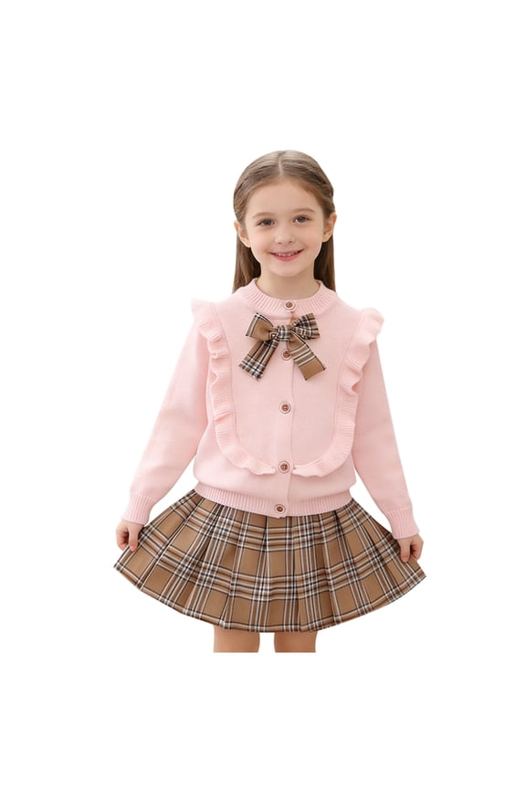 Girls 2 Piece Spring Outfit, Knitted Sweater Top and Short Skirt Set, Cozy Fall Clothes for Kids