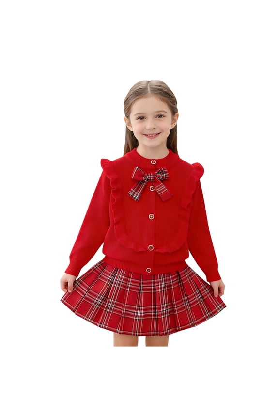 Girls 2 Piece Spring Outfit, Knitted Sweater Top and Short Skirt Set, Cozy Fall Clothes for Kids