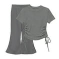 thumbnail image 1 of Ugoldhm Girls 2-Piece Trendy Set, Ruched Side T-Shirt & Flare Pants, Soft Stretchy Matching Set Sizes 1 to 10 Years Old, 1 of 5