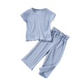 thumbnail image 1 of Ugoldhm Girls 2Pcs Outfits Cotton Short Sleeve Top and Pants Set Stylish Cute Clothing,Light Blue,1-7 Years, 1 of 3