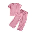 thumbnail image 1 of Ugoldhm Girls 2Pcs Outfits Cotton Stylish Short Sleeve Top and Pants Set Cute Clothing,Pink,1-7 Years, 1 of 3