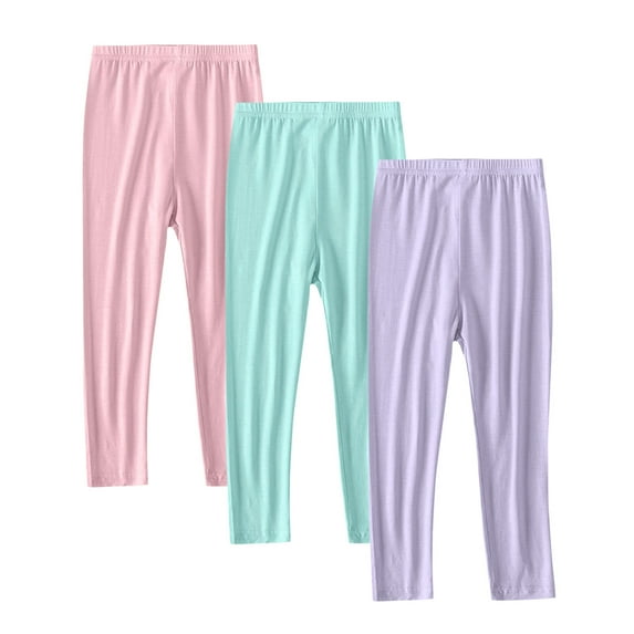 Ugoldhm Girls' 3-Pack Stretch Leggings - Elastic Waist Full Length Lightweight Bottoms, 2-13 Years