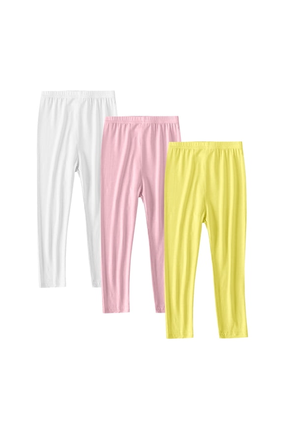 Girls' 3-Pack Stretch Leggings - Elastic Waist Full Length Lightweight Bottoms, 2-13 Years