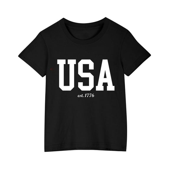 Ugoldhm Girls 4th of July Graphic T-Shirts Cotton Short Sleeve Tees Casual Summer Holiday Everyday Tops Size 3-10