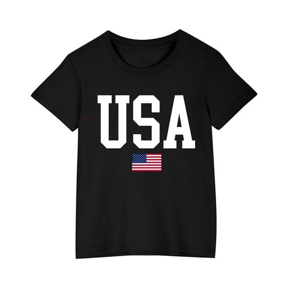 Ugoldhm Girls 4th of July Graphic T-Shirts Cotton Short Sleeve Tees Casual Summer Holiday Everyday Tops Size 3-10