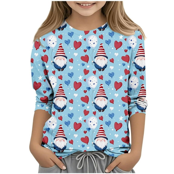 Ugoldhm Girls 4th of July Tees Relaxed Summer Shirts for Kids Size 3-12Y Star Spangled American Flag Print