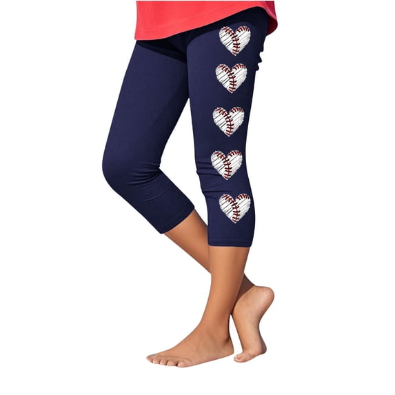 Ugoldhm Girls Athletic Capri Leggings Baseball Print Summer Stretch Running Workout Kids Yoga Pants Size 2-13
