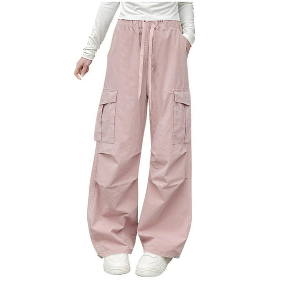 Ugoldhm Girls Baggy Cargo Pants - High Waist Wide Leg Casual Streetwear Sweatpants for 5-16 Years