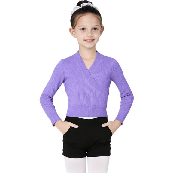 Ugoldhm Girls' Ballet Wrap Top Crop Dance Shawl Cardigan Coat Warm Up Leotard Jacket, Sizes 5-15 Years