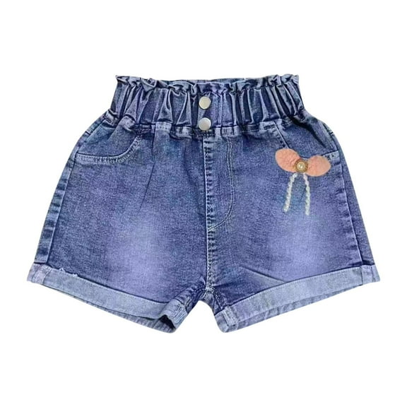 Ugoldhm Girls' Bow Accent Denim Shorts (2-7Y) Elastic Waist & Summer Casual Everyday Jean Shorts