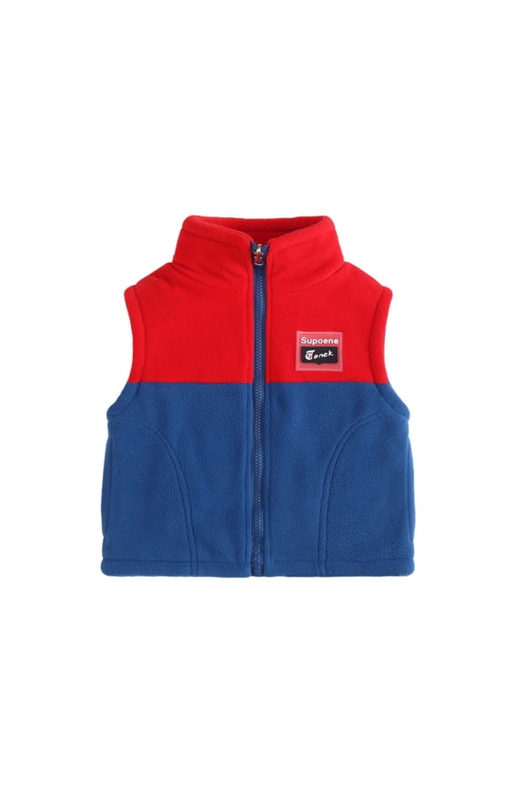 Girls Boys Polar Fleece Vest Color Block Full Zipper Sleeveless Jacket Kids Winter Warm Outterwear