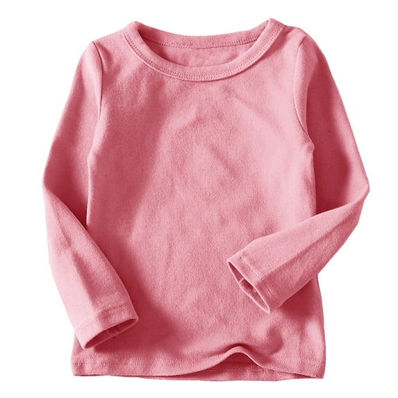 Ugoldhm Girls Boys Shirts Round Neck Solid Color Cotton Undershirts Thermal Fall Winter Shirts