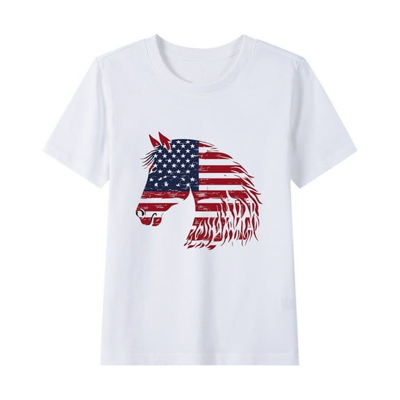 Ugoldhm Girls Boys T-Shirts Summer Cute Fourth of July Print Short Sleeve Soft Breathable Tee Tops 2-15 Years