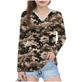 thumbnail image 1 of Ugoldhm Girls Camo Shirts V Neck Tunic Printed Tops Fall Going Out Outdoor Workout Tees, 1 of 8