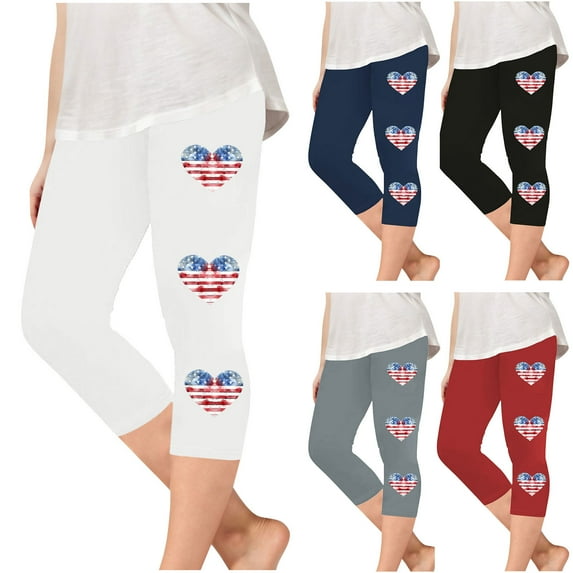 Ugoldhm Girls Capris 4th Of July Print Pant Casual Fashion Summer Yoga Slim Sport Cropped Leggings Size 2-13