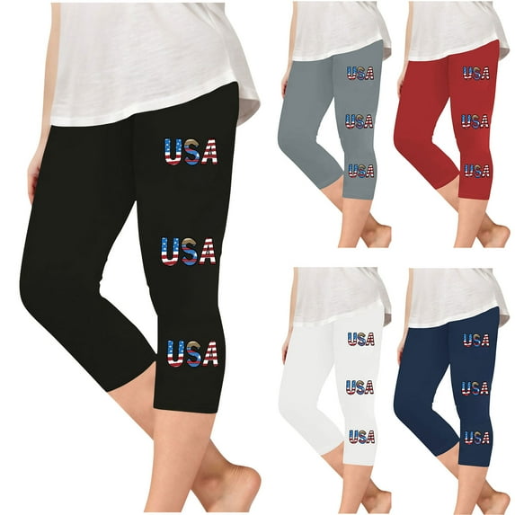 Ugoldhm Girls Capris 4th Of July Print Sport Yoga Summer Casual Fashion Slim Pant Cropped Leggings 2-13 Years