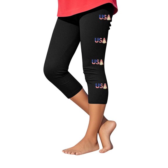 Ugoldhm Girls Capris Pant Slim Casual Fashion Sport Summer Yoga 4th Of July Print Cropped Leggings Size 2-12