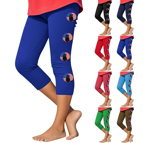 Ugoldhm Girls Capris Pant Slim Sport Casual Fashion Yoga Summer 4th Of July Print Cropped Leggings Size 2-12