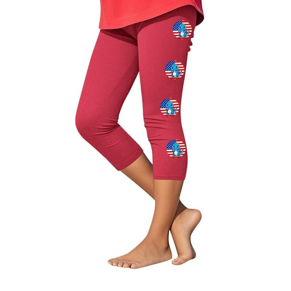Ugoldhm Girls Capris Pant Summer 4th Of July Print Slim Yoga Casual Fashion Sport Cropped Leggings Size 2-12