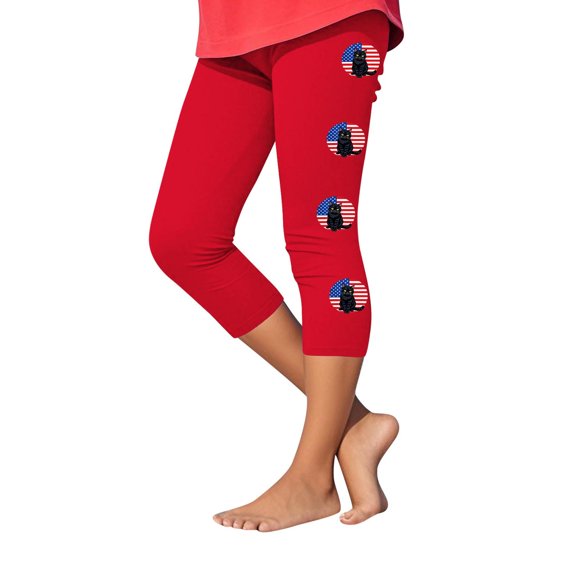 Ugoldhm Girls Capris Pant Yoga Summer Slim Sport Casual Fashion 4th Of July Print Cropped Leggings Size 2-12