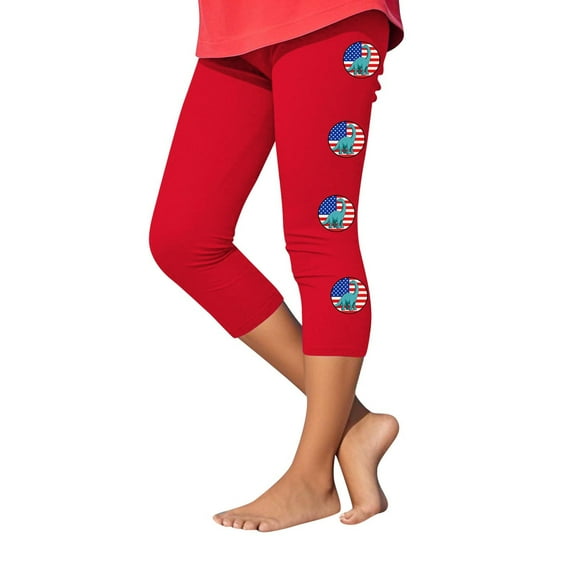 Ugoldhm Girls Capris Summer 4th Of July Print Sport Casual Fashion Pant Yoga Breathable Kids' Wear Leggings Size 2-12