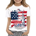 thumbnail image 1 of Ugoldhm Girls' Casual Patriotic American Flag Print Tee Crew Neck Regular Shoulder Soft T-Shirt for Ages 3-14, 4th of July Wear, 1 of 5
