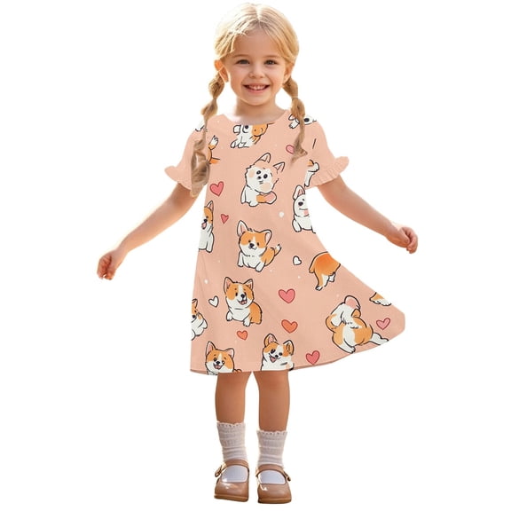 Ugoldhm Girls Casual Short Sleeve Summer Midi Dress - Crew Neck Flowy Sun Dresses, Size 3-12