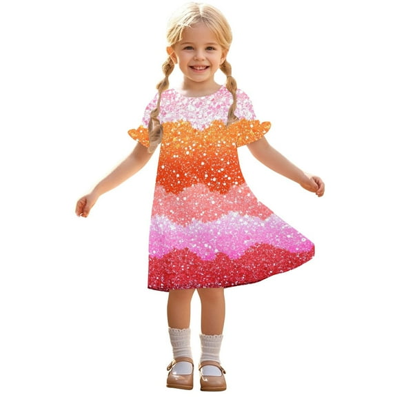 Ugoldhm Girls Casual Short Sleeve Summer Midi Dress - Crew Neck Flowy Sun Dresses, Size 3-12