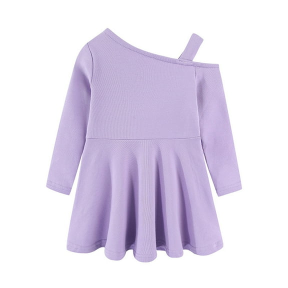 Ugoldhm Girls Cold Shoulder Long Sleeve Cotton Dance Dress 6M-5Y Fall Dancewear & Play Dresses for Kids