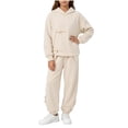 thumbnail image 1 of Ugoldhm Girls' Color Blocked Raglan Sleeve Hooded Sweatshirt and Side Striped Wide Leg Pants 2PC Set Patchwork Casual Sportswear Set, 1 of 5