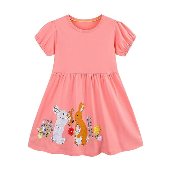 Ugoldhm Girls' Cotton Butterfly Print Beach Sundress Short Sleeve, Crew Neck, Casual Fit for 3-8 Years