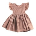 thumbnail image 1 of Ugoldhm Girls Cotton Linen Summer Dress - Solid Color Short Sleeve Midi Dresses, 9M-6T, 1 of 8