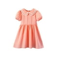 thumbnail image 1 of Ugoldhm Girls' Cotton Puff Sleeve Peter Pan Collar Dress Pleated, Solid Color, Midi Party Style for 3-14 Years, 1 of 5