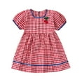 thumbnail image 1 of Ugoldhm Girls Cotton Summer Dress - Short Sleeve Crew Neck Plaid Print Casual Midi Dress with Back Zipper, Size 1-6T, 1 of 9