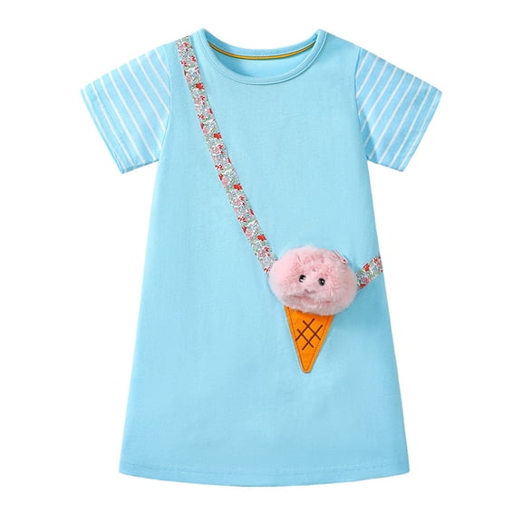 Ugoldhm Girls Cotton Summer Midi Dress - Crew Neck Short Sleeve Cozy Dresses, 2-8T