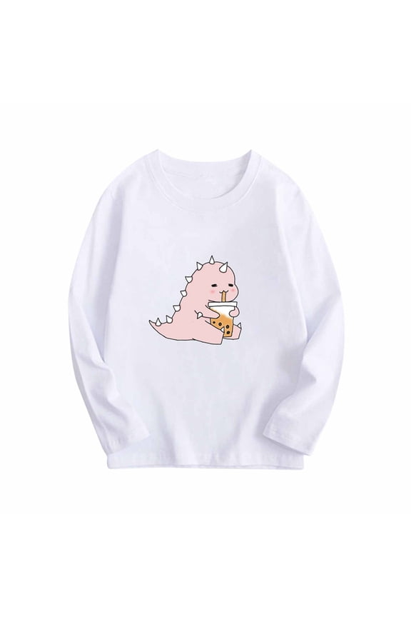 Girls Cute Shirts Round Neck Cartoon Graphic Long Sleeve Tops Spring Fall Tees 8-14 Years