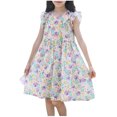 thumbnail image 1 of Ugoldhm Girls Dress Summer Casual Tea-Length Cotton Short Sleeve Crew Neck Sundress Size 2-14, 1 of 4