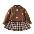 thumbnail image 1 of Ugoldhm Girls Fall Outfits 3D Flower Embroidered Sweater Pleated Plaid Mini Skirt Sizes 2-11, 1 of 2