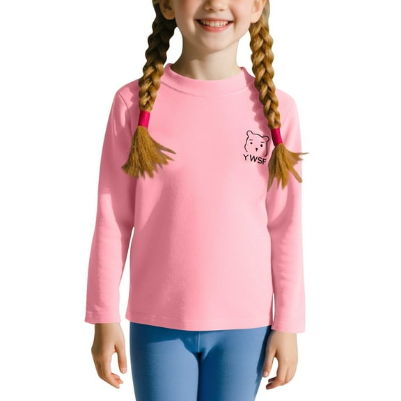 Ugoldhm Girls Fall Shirts Crewneck Long Sleeve Soft Comfy Tops Cute Bear Embroidered Winter Blouse